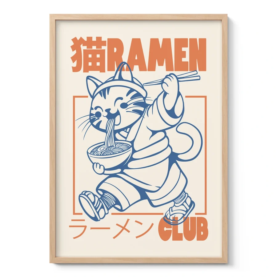 Cat with Ramen – Noodle Wall Art