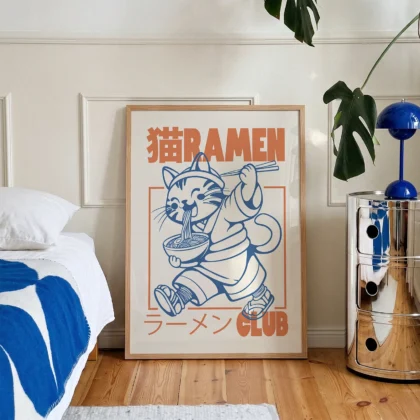 Cat with Ramen – Noodle Wall Art