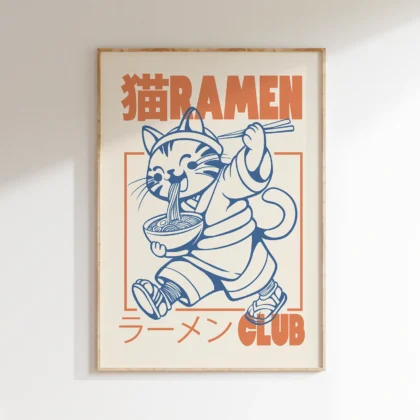 Cat with Ramen – Noodle Wall Art