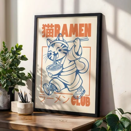 Cat with Ramen – Noodle Wall Art