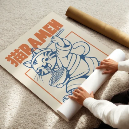 Cat with Ramen – Noodle Wall Art