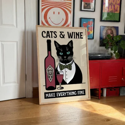 Cat with Wine Bottle – Kitchen Wall Art