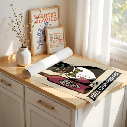Cat with Wine Bottle – Kitchen Wall Art