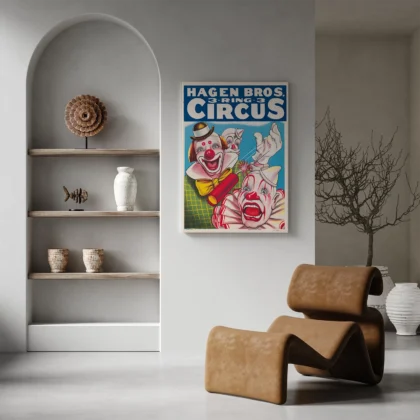 1900s Hagen Brothers Circus Poster – Vintage Clown Wall Art