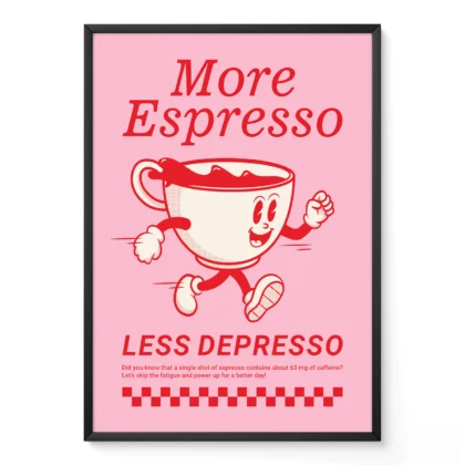 Retro Coffee Wall Art – More Espresso Less Depresso – Pink
