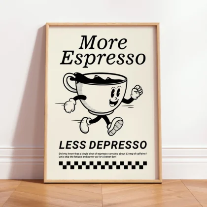 Retro Coffee Wall Art – More Espresso Less Depresso – Black
