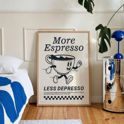 Retro Coffee Wall Art – More Espresso Less Depresso – Black
