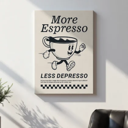 Retro Coffee Wall Art – More Espresso Less Depresso – Black