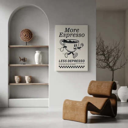 Retro Coffee Wall Art – More Espresso Less Depresso – Black