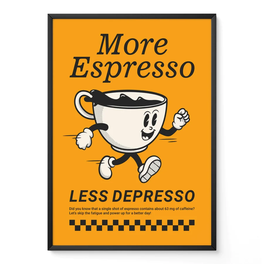 Retro Coffee Wall Art – More Espresso Less Depresso – Orange