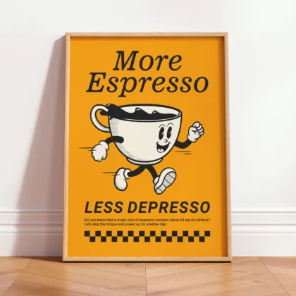 Retro Coffee Wall Art – More Espresso Less Depresso – Orange