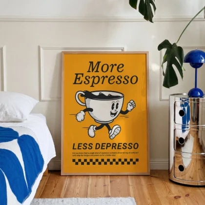 Retro Coffee Wall Art – More Espresso Less Depresso – Orange