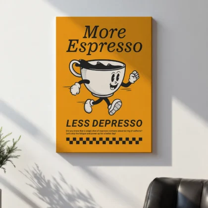 Retro Coffee Wall Art – More Espresso Less Depresso – Orange
