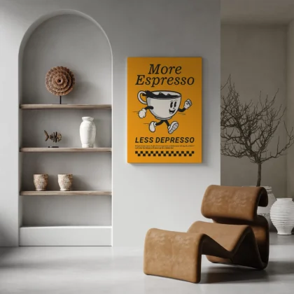 Retro Coffee Wall Art – More Espresso Less Depresso – Orange