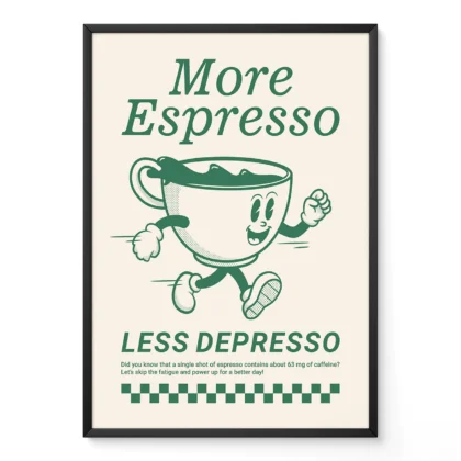 Retro Coffee Wall Art – More Espresso Less Depresso – Green