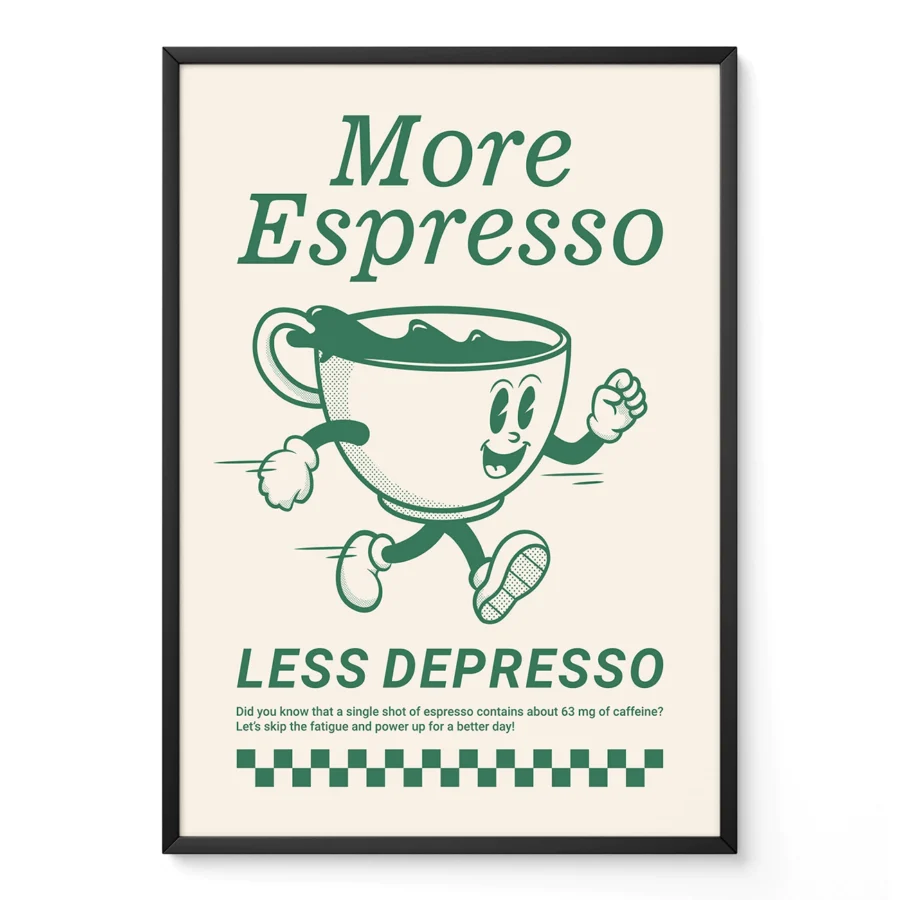 Retro Coffee Wall Art – More Espresso Less Depresso – Green