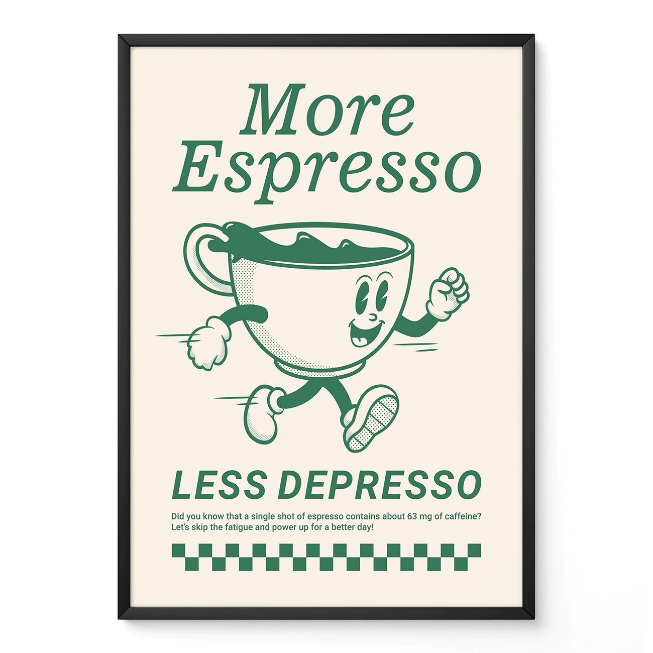 Retro Coffee Wall Art – More Espresso Less Depresso – Green
