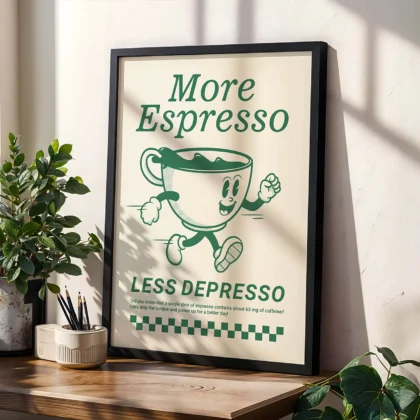 Retro Coffee Wall Art – More Espresso Less Depresso – Green