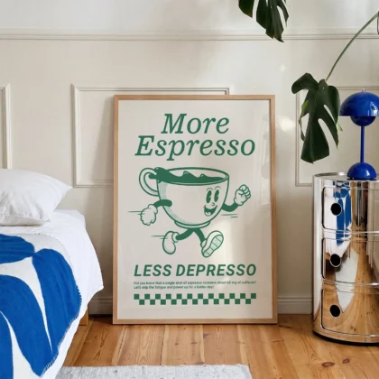 Retro Coffee Wall Art – More Espresso Less Depresso – Green
