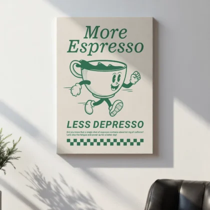 Retro Coffee Wall Art – More Espresso Less Depresso – Green
