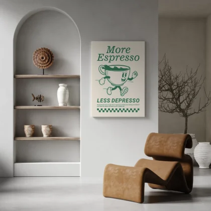 Retro Coffee Wall Art – More Espresso Less Depresso – Green