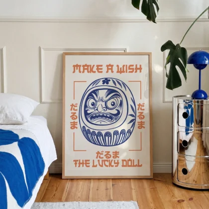 Daruma Wandbild – Japanischer Retro Stil