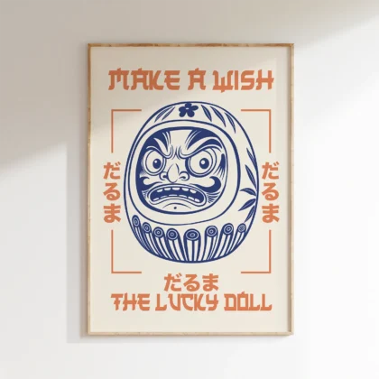 Daruma Wandbild – Japanischer Retro Stil