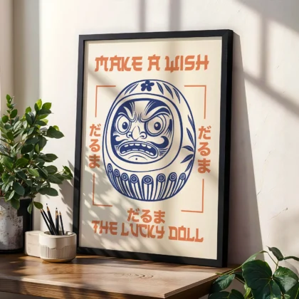 Daruma Wandbild – Japanischer Retro Stil