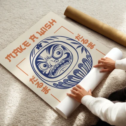 Daruma Wandbild – Japanischer Retro Stil