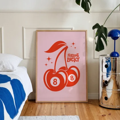 Feeling Lucky Wall Art – Retro Cherry 8 Ball Poster