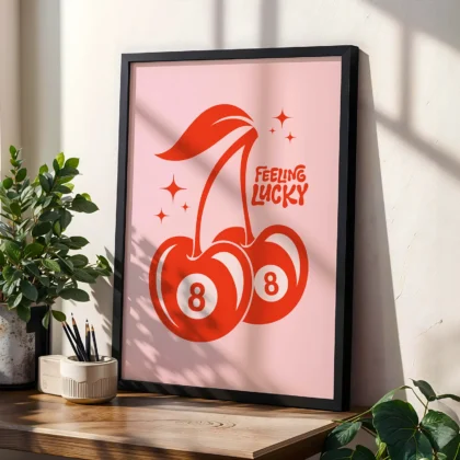 Feeling Lucky Wall Art – Retro Cherry 8 Ball Poster