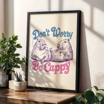 Funny Capybara Wall Art – Don’t Worry Be Cappy