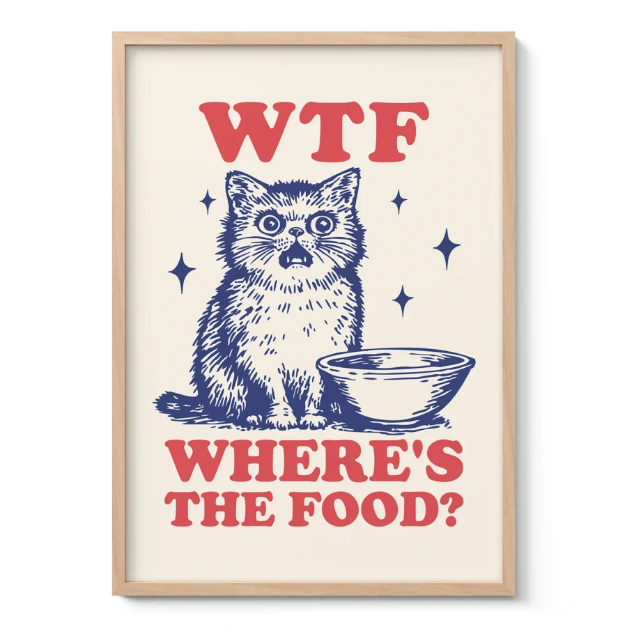 Funny Cat Wall Art – WTF Where’s The Food?