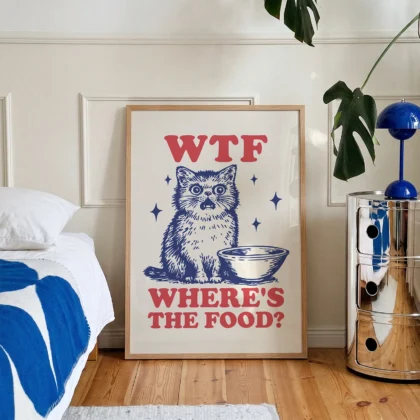 Funny Cat Wall Art – WTF Where’s The Food?