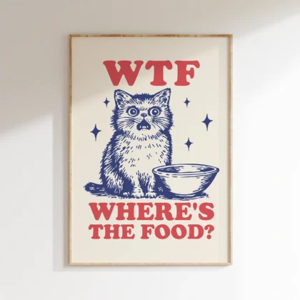 Funny Cat Wall Art – WTF Where’s The Food?