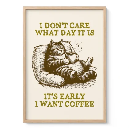 Funny Cat with Coffee – I Don’t Care What Day It Is