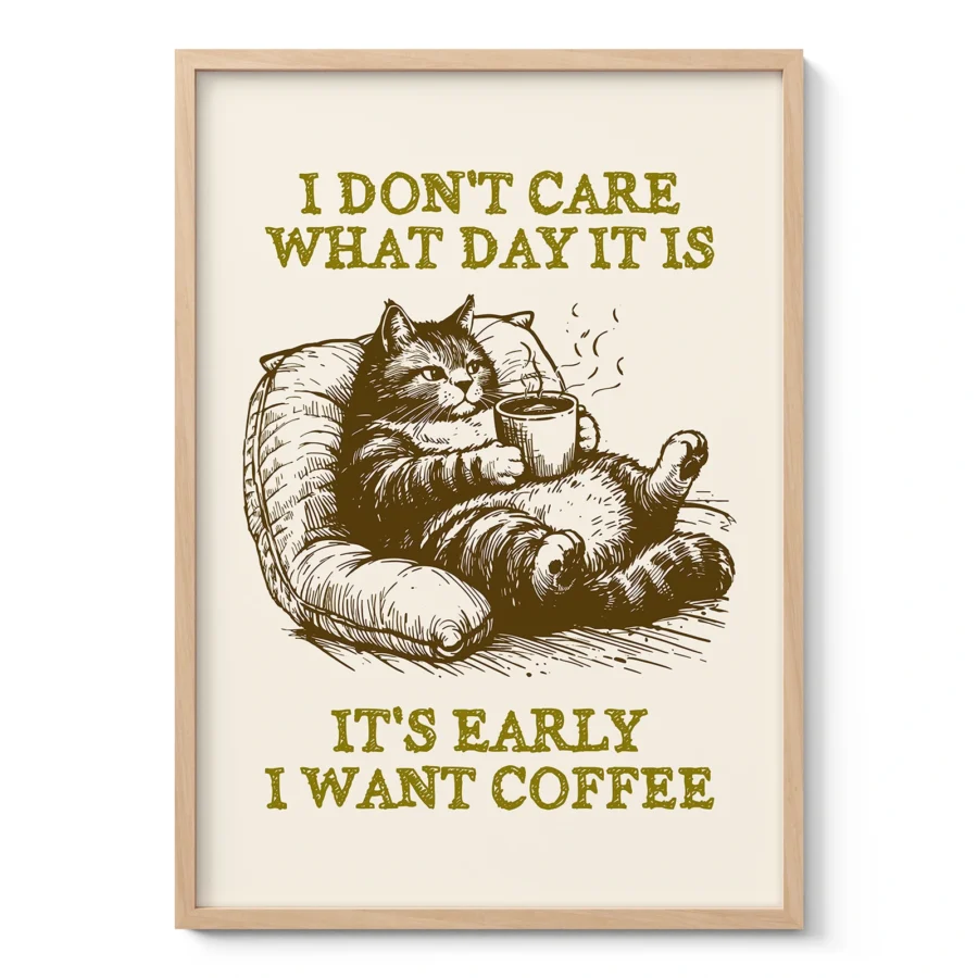 Funny Cat with Coffee – I Don’t Care What Day It Is