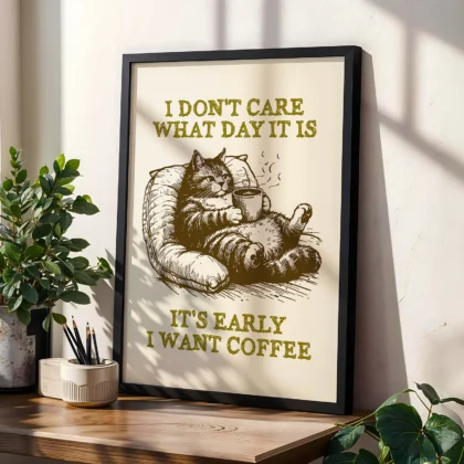 Funny Cat with Coffee – I Don’t Care What Day It Is