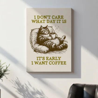 Funny Cat with Coffee – I Don’t Care What Day It Is