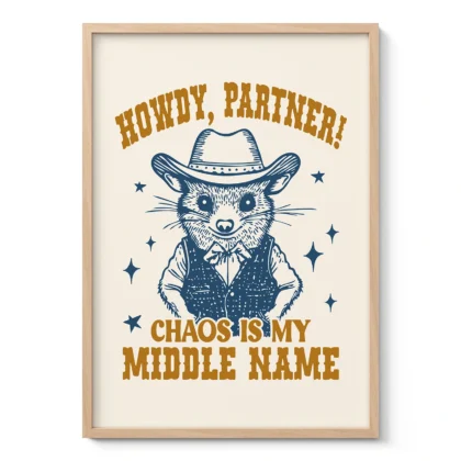 Funny Opossum Cowboy Wall Art