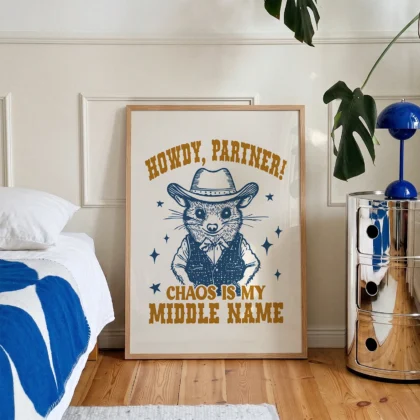Funny Opossum Cowboy Wall Art