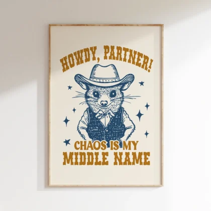 Funny Opossum Cowboy Wall Art