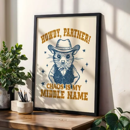 Funny Opossum Cowboy Wall Art