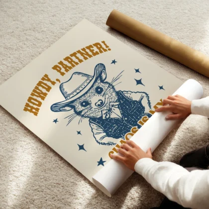 Funny Opossum Cowboy Wall Art