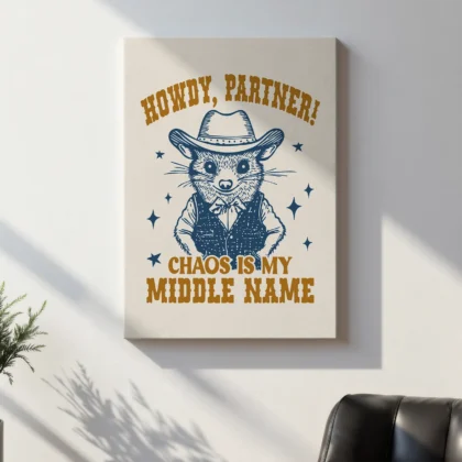Funny Opossum Cowboy Wall Art