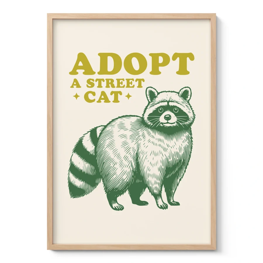Funny Raccoon Wall Art – Adopt a Street Cat