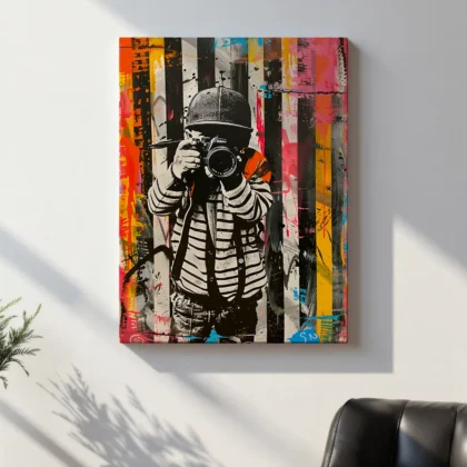 Banksy Style Wall Art – Graffiti Kid Photographer Poster