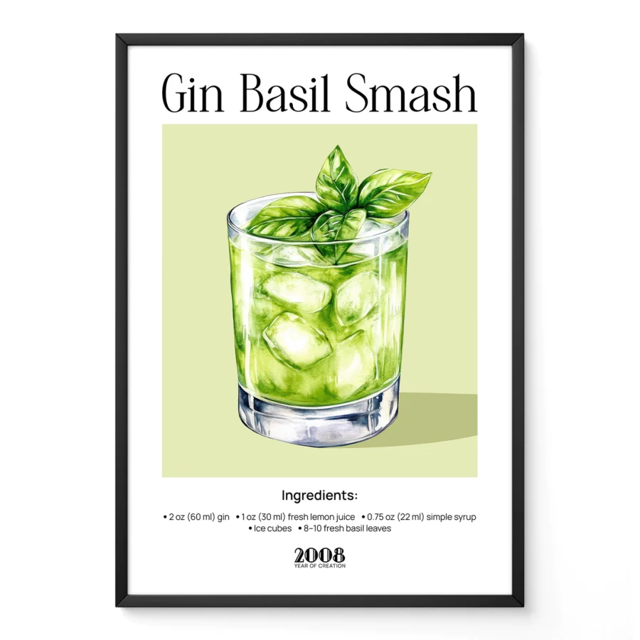 Wandbild – Gin Basil Smash Cocktail Rezept