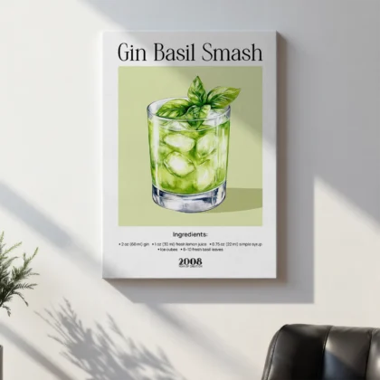 Wandbild – Gin Basil Smash Cocktail Rezept
