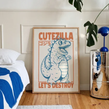 Wandbild mit Godzilla – Süß, aber zerstört alles